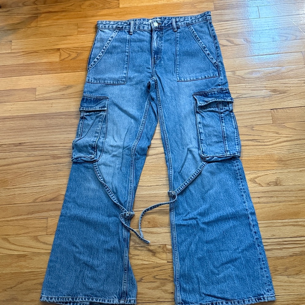 ZARA CARGO JEANS BLUE SIZE 12 B01 - Picture 2 of 7